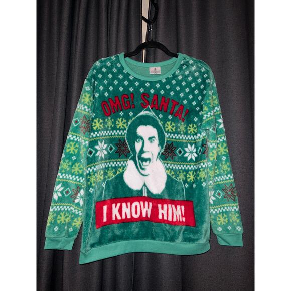 Ugly Christmas Sweater Xmas Sweatshirt Fleece Size Medium Elf - Picture 1 of 3